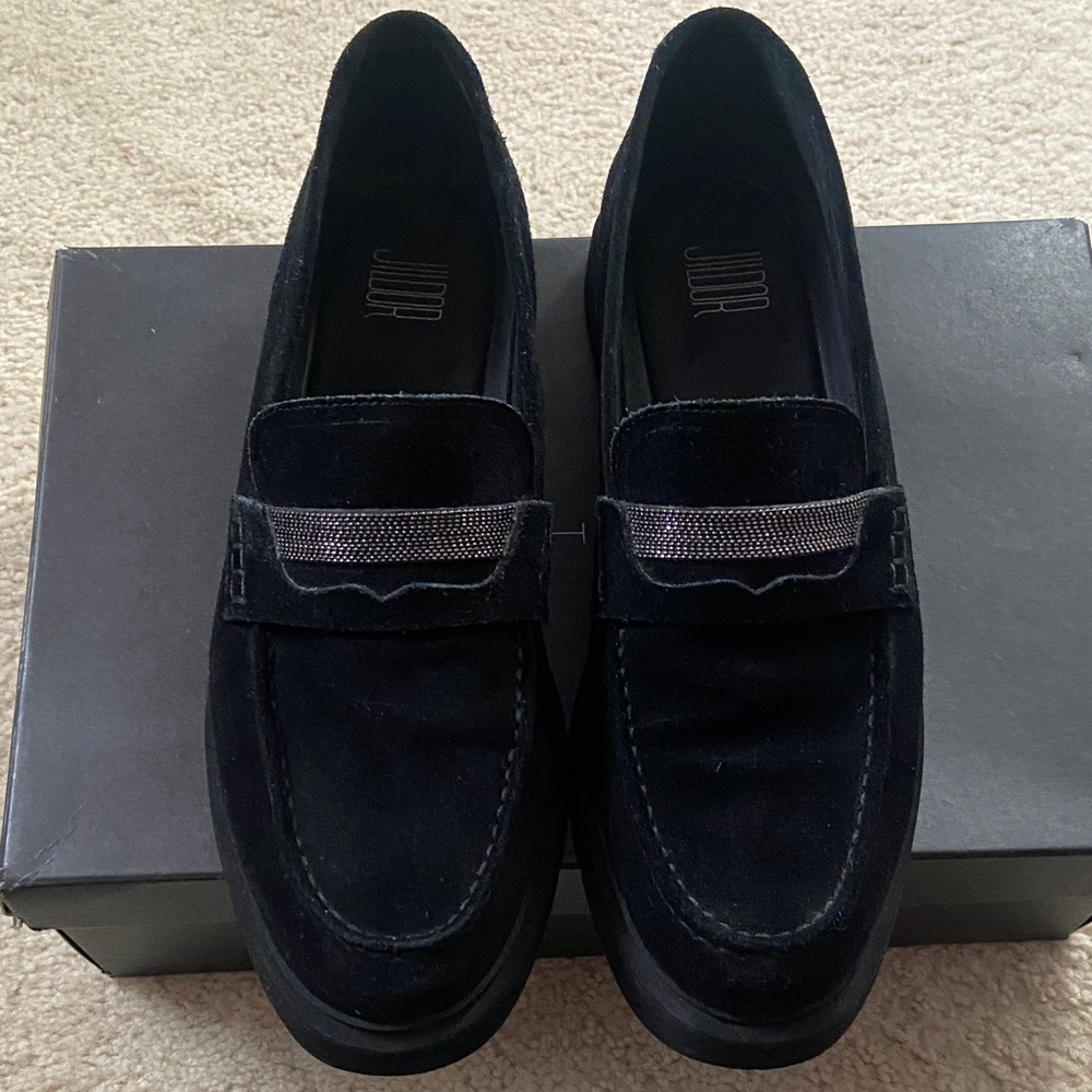 Jildor Kimmo Black Suede Loafers for Women